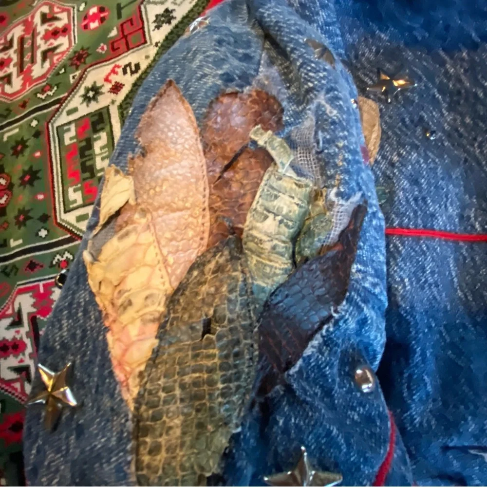 Vintage Denim Rodeo Jacket with Red leather Accents - Picture 5 of 14